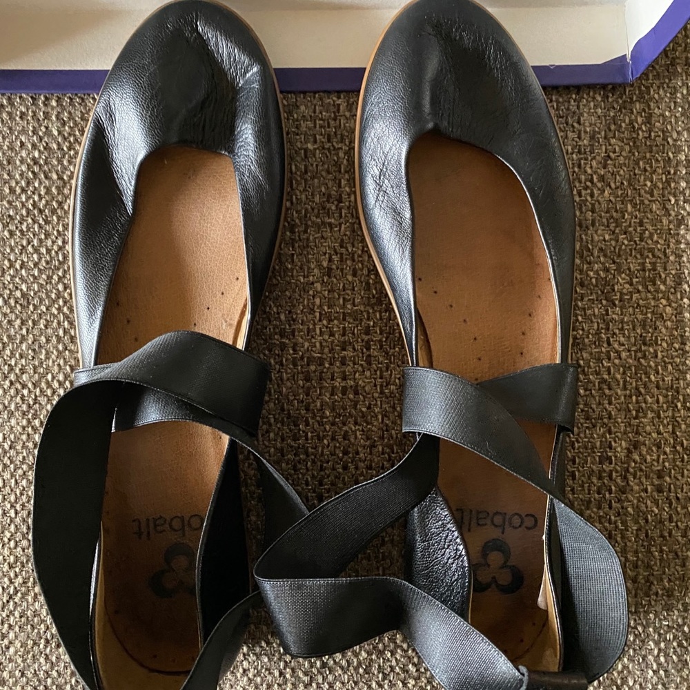 Black Leather Ballet Flats with crisscross straps